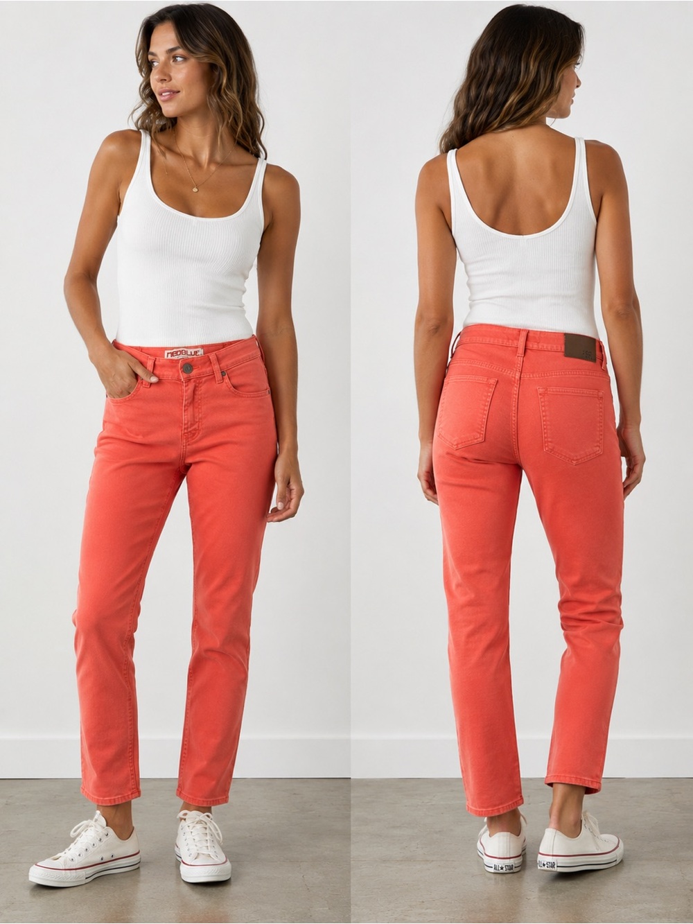 Women's Straight Leg Jeans in Coral by (unknown)